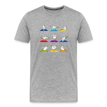 Lustige Möwe Yoga Sport - Männer Premium Bio T-Shirt - Grau meliert - Vorne - Damien (186cm)