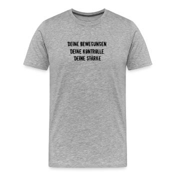 Pilates - Deine Bewegungen, deine Kontrolle, - Männer Premium Bio T-Shirt - Grau meliert - Vorne - Damien (186cm)