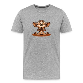 süßer Koboldmakis Kawaii Ugly Tarsier beim Yoga - Männer Premium Bio T-Shirt - Grau meliert - Vorne - Damien (186cm)