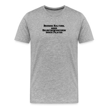 Pilates - Bessere Haltung, mehr Selbstbewusstsein - Männer Premium Bio T-Shirt - Grau meliert - Vorne - Damien (186cm)