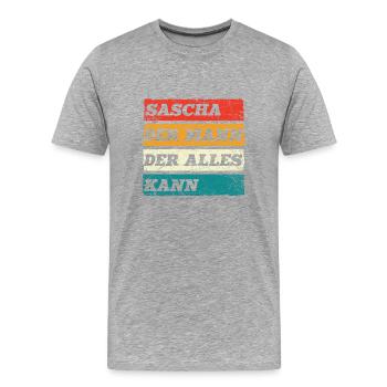 Sascha Der Mann Der Alles Kann Vorname Sascha - Männer Premium Bio T-Shirt - Grau meliert - Vorne - Damien (186cm)