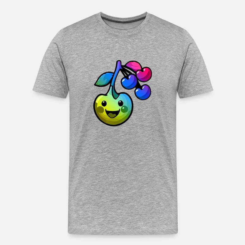 Kirsche Comic Bunt - Männer Premium Bio T-Shirt - Grau meliert