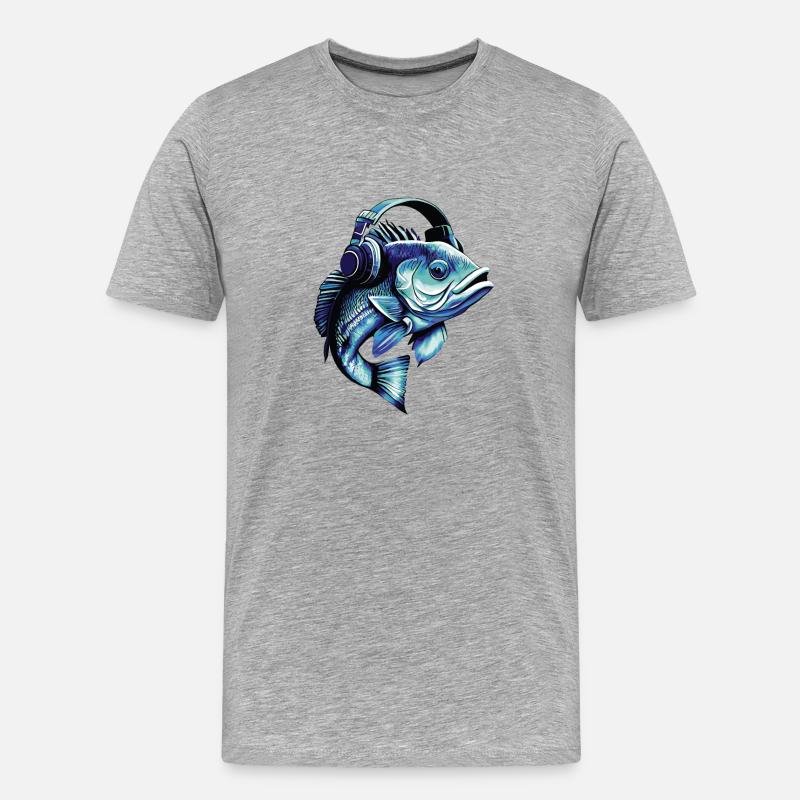 Fisch mit Kopfhörern - Männer Premium Bio T-Shirt - Grau meliert