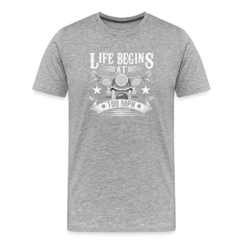 Das Leben beginnt bei 100 Meilen pro Stunde - Männer Premium Bio T-Shirt - Grau meliert - Vorne - Damien (186cm)