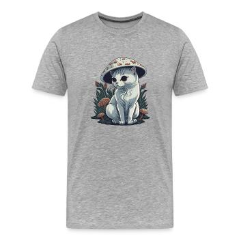 Chat champignon trippy - T-shirt bio Premium Homme - gris chiné - Devant - Damien (186cm)