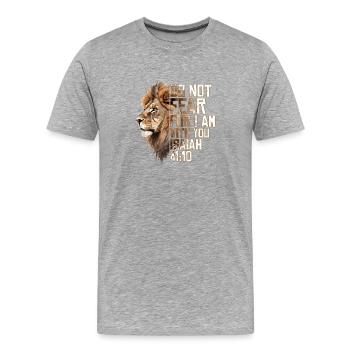 Christliche religiöse Bibelverse Sprüche Löwe Cool - Männer Premium Bio T-Shirt - Grau meliert - Vorne - Damien (186cm)