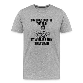 Présent de course XC pour hommes et femmes - T-shirt bio Premium Homme - gris chiné - Devant - Damien (186cm)