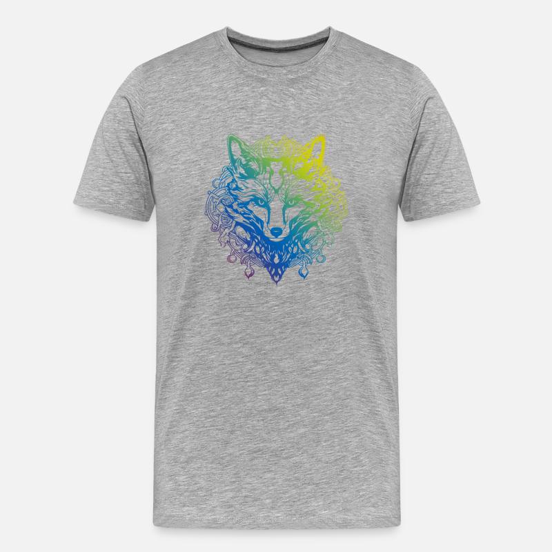 Fuchs Mandala Boho - Männer Premium Bio T-Shirt - Grau meliert