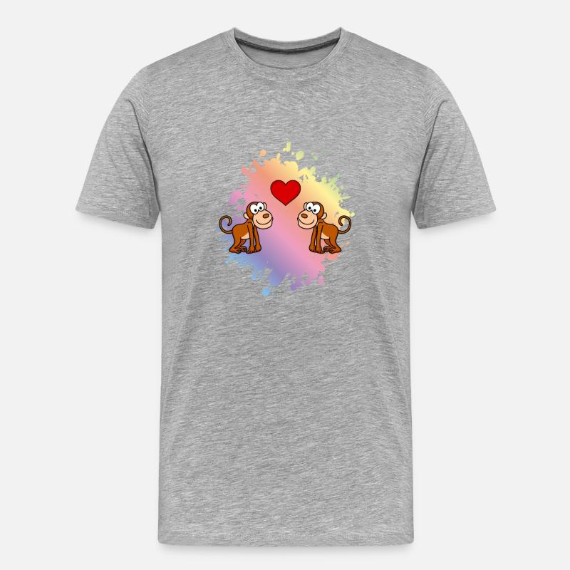 Affe Comic Paar Liebe - Männer Premium Bio T-Shirt - Grau meliert