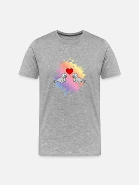 Robbe Tier Paar Liebe - Männer Premium Bio T-Shirt - Grau meliert