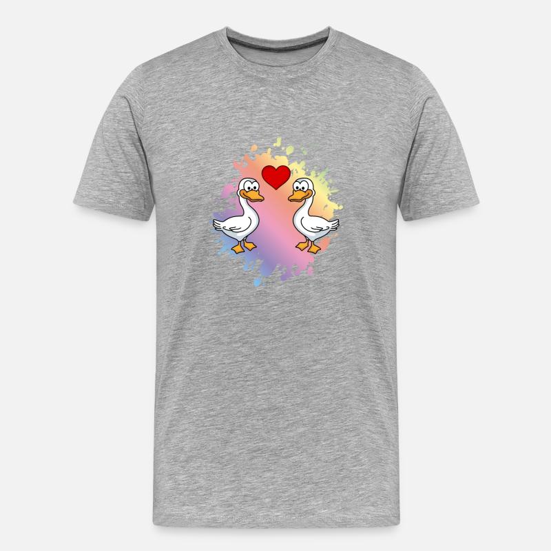 Gans Comic Paar Liebe - Männer Premium Bio T-Shirt - Grau meliert