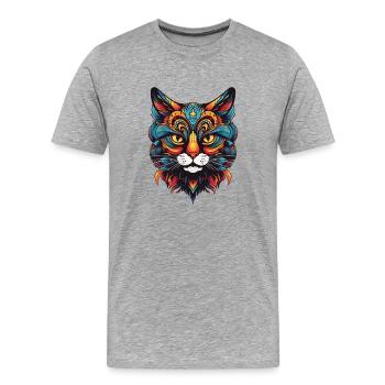 Cat Portrait - Men's Premium Organic T-Shirt - heather grey - Front - Damien (186cm)