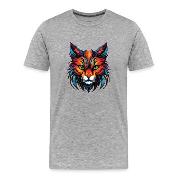 Tête de portrait de chat - T-shirt bio Premium Homme - gris chiné - Devant - Damien (186cm)