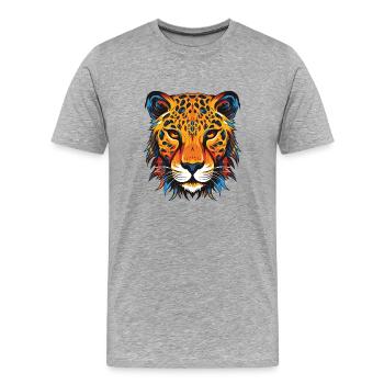 Gepard Portrait - Männer Premium Bio T-Shirt - Grau meliert - Vorne - Damien (186cm)