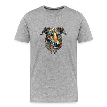 Portrait de chien Greyhound - T-shirt bio Premium Homme - gris chiné - Devant - Damien (186cm)