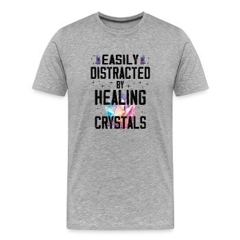 Drôle de guérisseur de chakra de pierre précieuse spirituel - T-shirt bio Premium Homme - gris chiné - Devant - Damien (186cm)