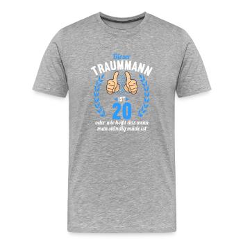Dieser Traummann ist 20 Jahre 20 Geburtstag - Männer Premium Bio T-Shirt - Grau meliert - Vorne - Damien (186cm)