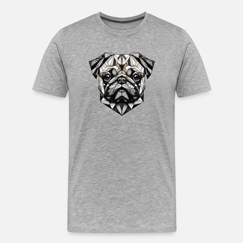 Mops Hund Geometrisch Geschenkidee - Männer Premium Bio T-Shirt - Grau meliert
