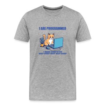 Ich bin Programmierer, Arbeitskatze - Männer Premium Bio T-Shirt - Grau meliert - Vorne - Damien (186cm)