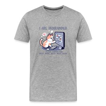 Ich bin Programmierer, lustige Katze - Männer Premium Bio T-Shirt - Grau meliert - Vorne - Damien (186cm)