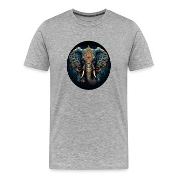 Éléphant Mandala bleu - T-shirt bio Premium Homme - gris chiné - Devant - Damien (186cm)