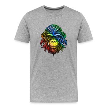 Tête de singe colorée - T-shirt bio Premium Homme - gris chiné - Devant - Damien (186cm)
