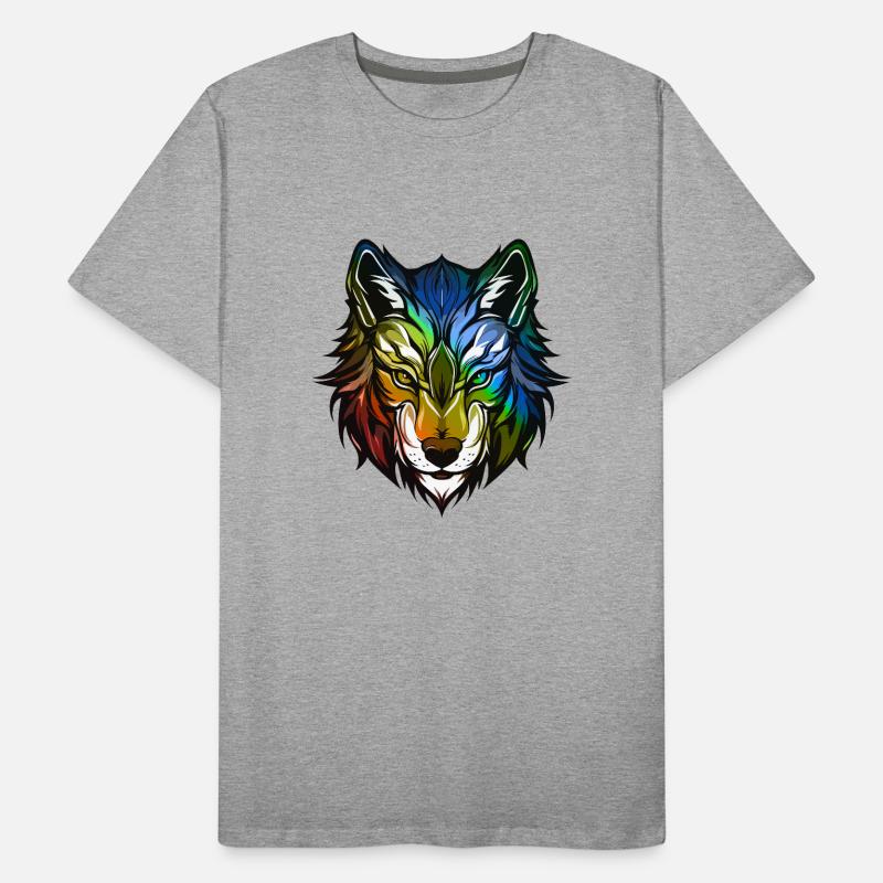 Wolf Kopf Bunt Männer Premium Bio T-Shirt