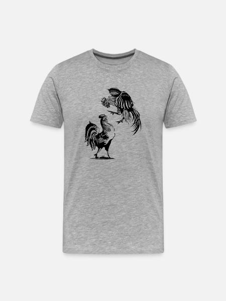 Combat De Coqs, Poulet, Poule, Oeuf, Coq - T-shirt bio Premium Homme - gris chiné