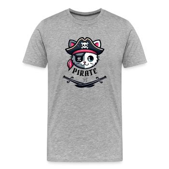 Lustige Pi Tag Mathematik Wissenschaft Niedliche Katze Piraten Frauen - Männer Premium Bio T-Shirt - Grau meliert - Vorne - Damien (186cm)