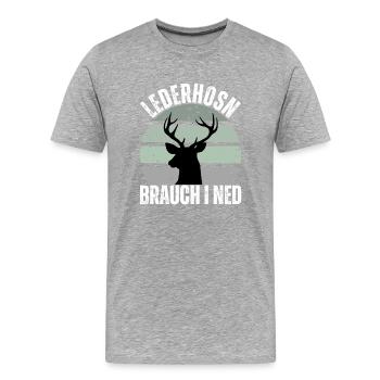 Lederhose Tracht Bayerisch Hirsch Volksfest Dahoam - Männer Premium Bio T-Shirt - Grau meliert - Vorne - Damien (186cm)