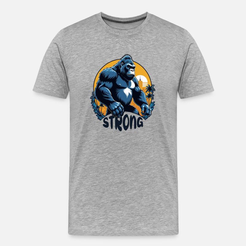 Gorilla mit Goldkette - Männer Premium Bio T-Shirt - Grau meliert