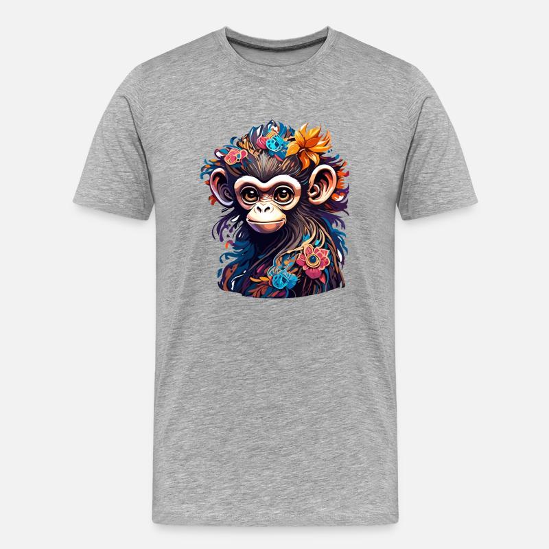 Süßer Affe / Affenmädchen / niedlich /Haarschleife - Männer Premium Bio T-Shirt - Grau meliert