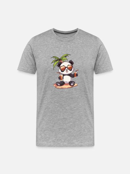 Panda Summer Beach Vacation - Men's Premium Organic T-Shirt - heather grey