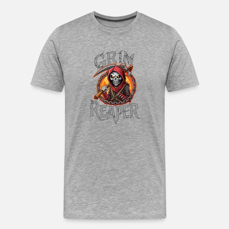SCHÄDEL, SENSENMANN - Männer Premium Bio T-Shirt - Grau meliert