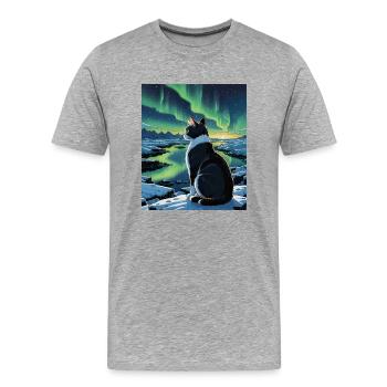 Aurora Feline Watcher - Männer Premium Bio T-Shirt - Grau meliert - Vorne - Damien (186cm)