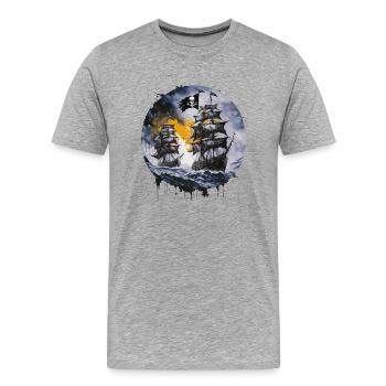 Piratenboot, Piraten, Kapitän, Segelschiff, - Männer Premium Bio T-Shirt - Grau meliert - Vorne - Damien (186cm)