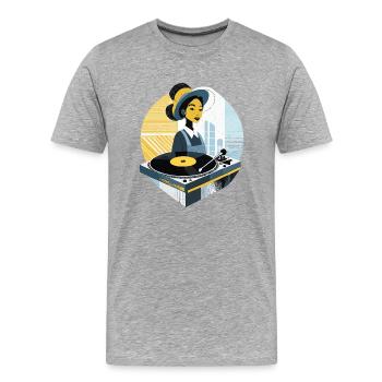 Platine vinyle, Rétro, Vintage, Platine vinyle, DJ, - T-shirt bio Premium Homme - gris chiné - Devant - Damien (186cm)