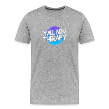 Vous avez tous besoin d’une thérapie - T-shirt bio Premium Homme - gris chiné - Devant - Damien (186cm)