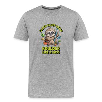Lustiges Faultier Boulder Design - Männer Premium Bio T-Shirt - Grau meliert - Vorne - Damien (186cm)
