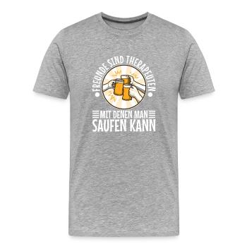 Freunde sind Therapeuten mit denen man saufen kann - Männer Premium Bio T-Shirt - Grau meliert - Vorne - Damien (186cm)