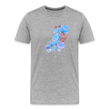 Blaue Rosen, Rosen, blaue Rose, Blumen - Männer Premium Bio T-Shirt - Grau meliert - Vorne - Damien (186cm)