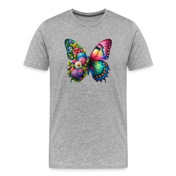 Bunter Schmetterling, von der Natur inspirierte Sommerstimmungen - Männer Premium Bio T-Shirt - Grau meliert - Vorne - Damien (186cm)