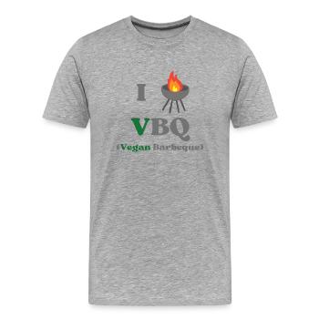 J’adore VBQ, barbecue végétalien, légumes fumés - T-shirt bio Premium Homme - gris chiné - Devant - Damien (186cm)