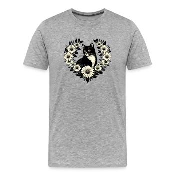 Smoking Katze Gänseblümchen - Männer Premium Bio T-Shirt - Grau meliert - Vorne - Damien (186cm)