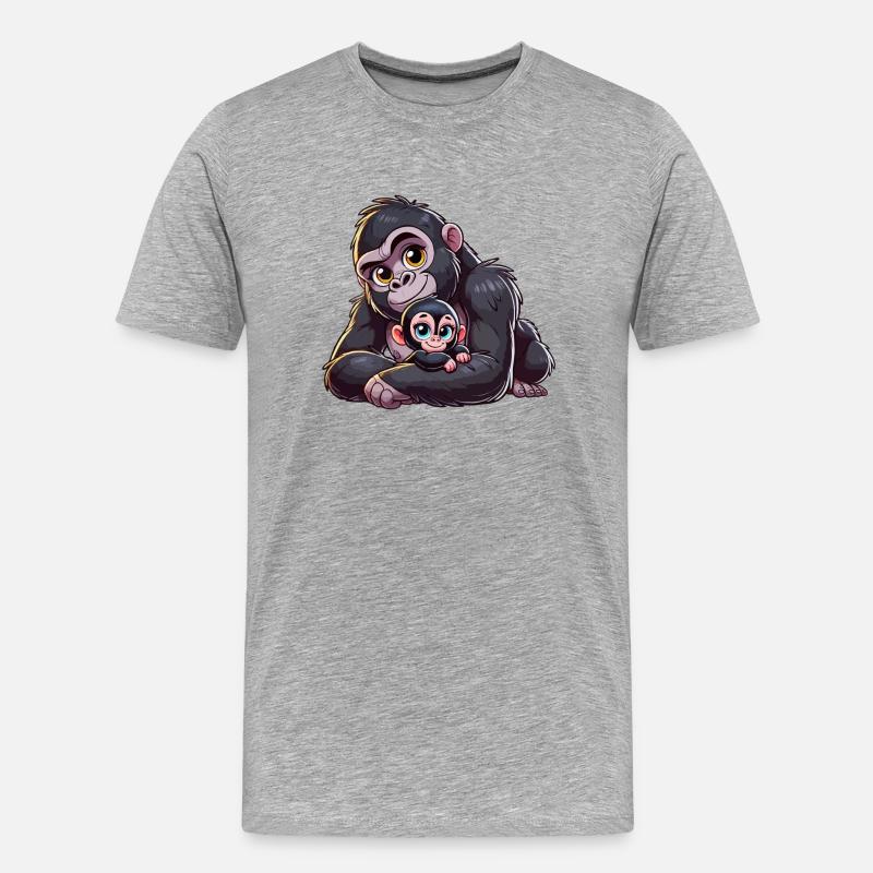Gorilla-Mutter mit Kind - Männer Premium Bio T-Shirt - Grau meliert