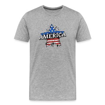 Amérique - États-Unis - Stars and Stripes - Drapeau - Étoile - T-shirt bio Premium Homme - gris chiné - Devant - Damien (186cm)