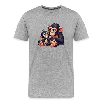 Mère chimpanzé avec enfant - T-shirt bio Premium Homme - gris chiné - Devant - Damien (186cm)