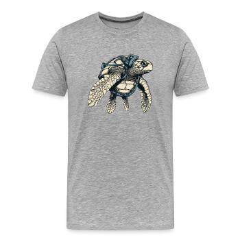 Tortue avec équipement plongées dans la mer - T-shirt bio Premium Homme - gris chiné - Devant - Damien (186cm)
