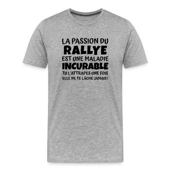 passion du rallye / humour rallye - T-shirt bio Premium Homme - gris chiné - Devant - Damien (186cm)