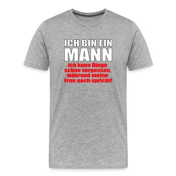 Je suis un homme, je peux oublier des choses - T-shirt bio Premium Homme - gris chiné - Devant - Damien (186cm)